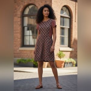 Hobbs London Vintage Fit & Flare Dress – Size 8 – Coral & Grey Print